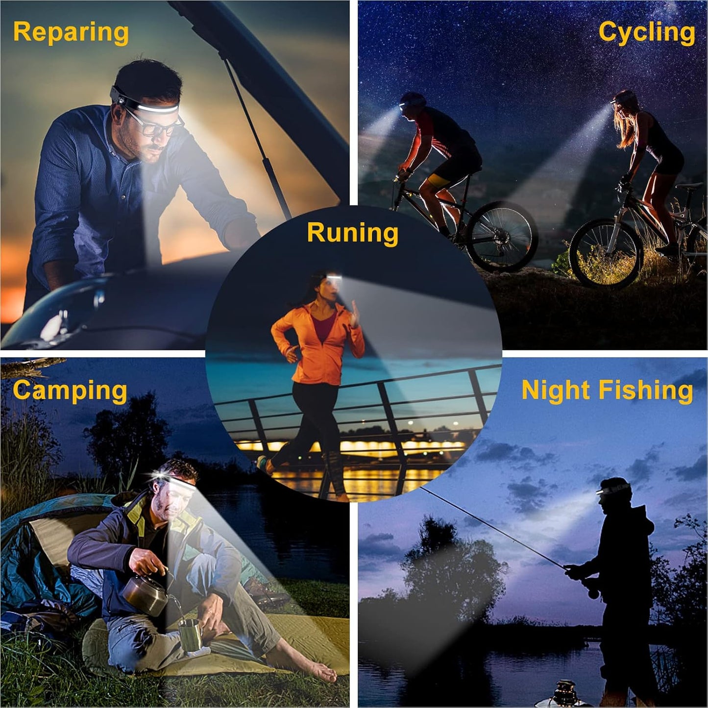 Skiennix LED Headlamp - 230° Wide Beam Rechargeable Flashlight | Waterproof, Adjustable for Outdoor Activities
