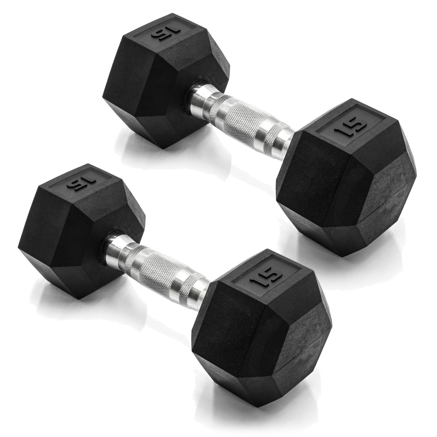 CAP 15 LB Rubber Coated Hex Dumbbell Weight, Rubber Free Weights for Home Gym Strength Training, Chrome Handle, Pair