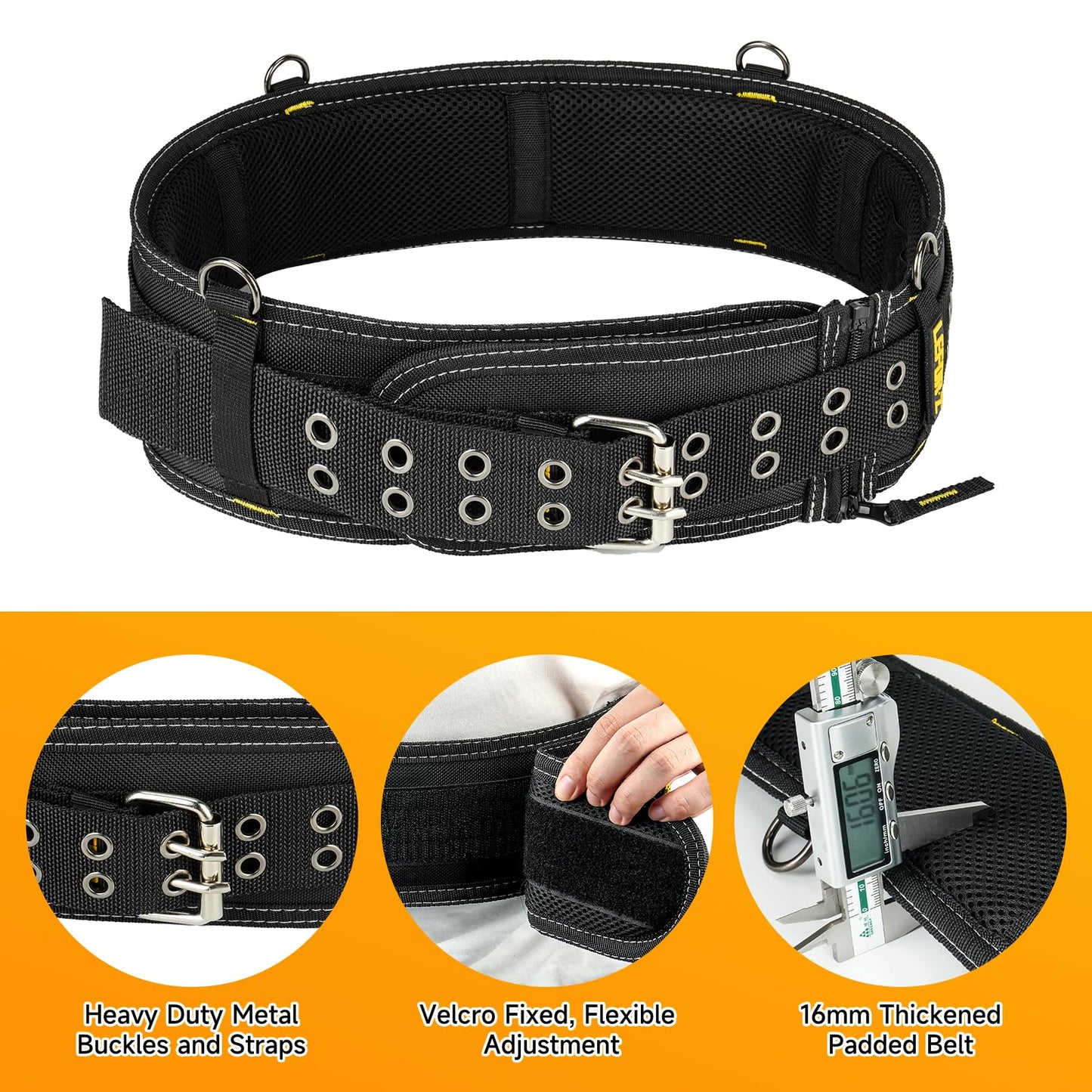 4-Inch Padded Tool Belt,Heavy Duty Tool Belts for Men with 4 Suspenders Ring,Work Belts for Electrician,Carpenter,Construction,Utility Belt,Adjustable 34''-40''(Pouch not Included)