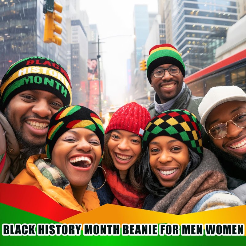 Mepase 4 Pcs Black History Month Beanie Hat for Men Women Knit Casual Classic Warm Hats Winter Cap for African Black History Month American
