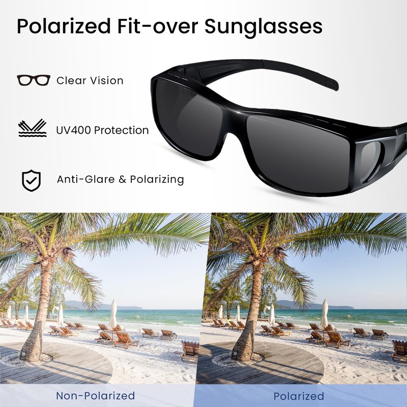 Pristis Fit-Over Polarized Fishing Sunglasses, Wrap Around Over UV Protection Prescription Glasses for Men and Women, Lightweight Unisex Anti-Glare Glasses for Driving Cycling Kayaking