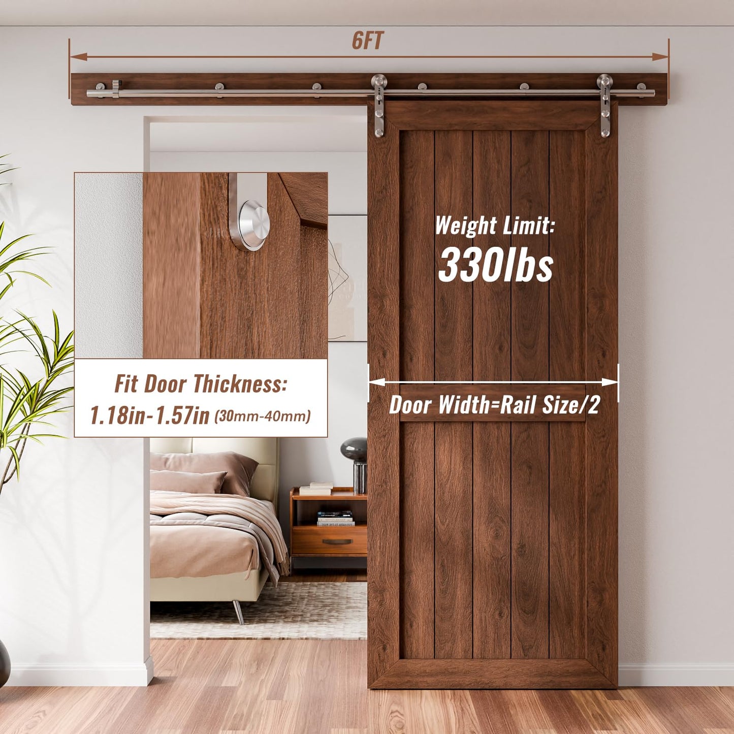TOIMIOTOIM 6FT Stainless Steel Sliding Barn Door Hardware Kit, Slide Smoothly Quietly,Easy Install,Heavy Duty Sturdy Barn Door Track for 36" Single Wood Door