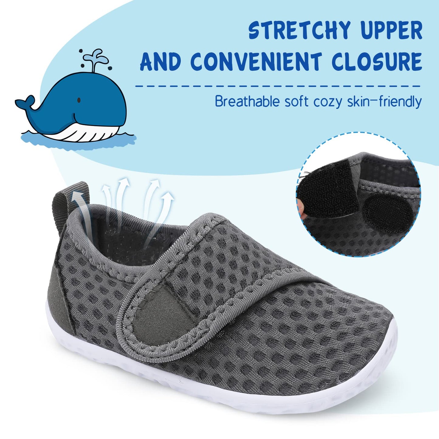 LeIsfIt Kids Water Shoes Toddler Girls Boys Swim Shoes Outdoor Quick-Dry Breathable Aqua Socks for Beach Pool Surf, Dark Grey, 1 Big Kid