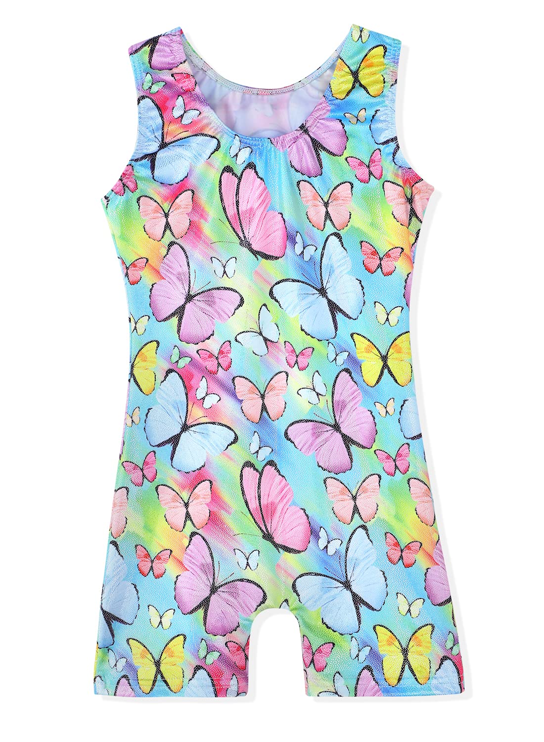 Belovance Leotards for Girls Gymnastics 9 10 Kid Leotard Athletic Dance Wear Shiny Rainbow Butterfly Biketard Unitard (Rainbow Butterfly, 9 10 Years)