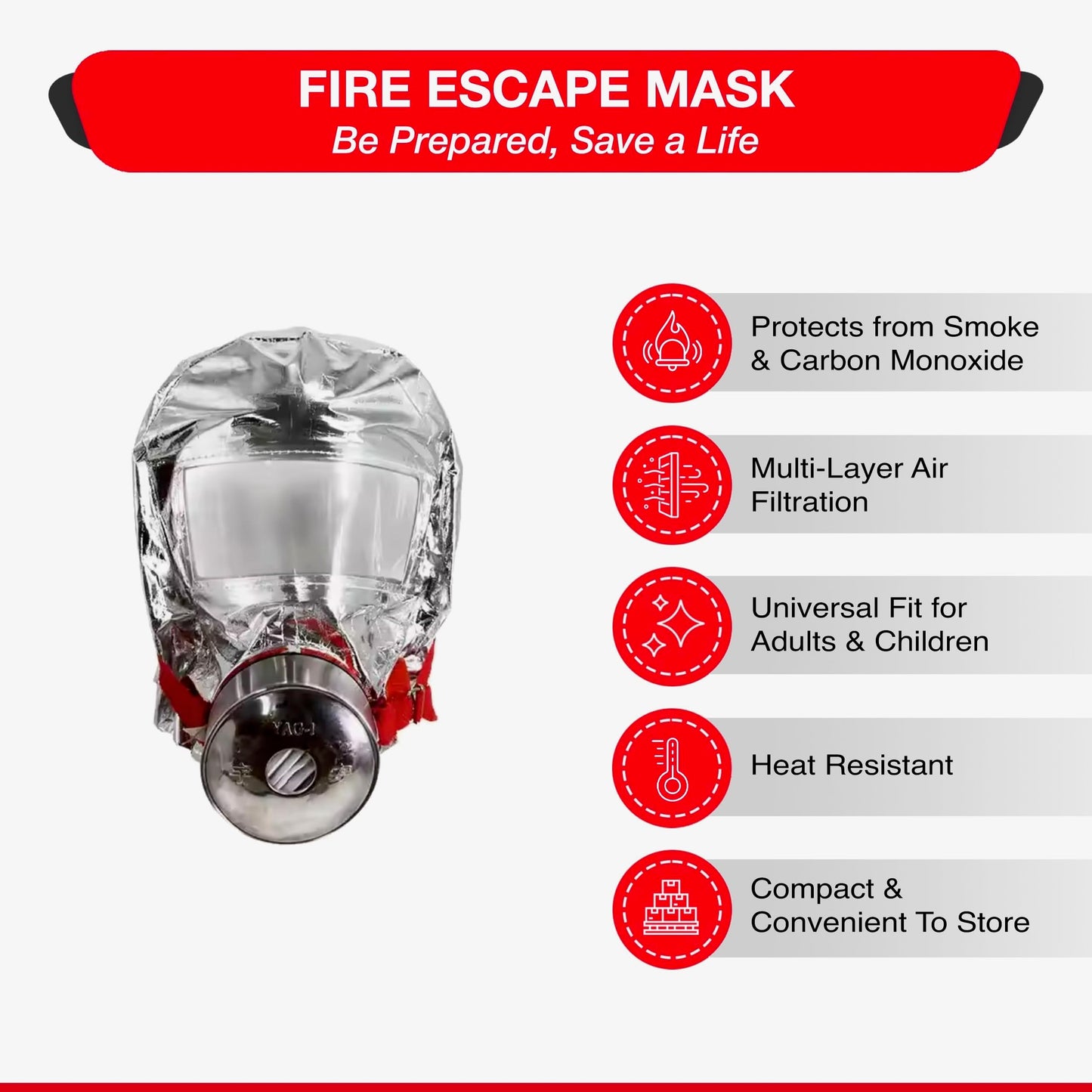 W WILKEN Fire Escape Mask & Hood | 30-Min Respirator for Smoke & Carbon Monoxide | Single-Use Emergency Protection (4)