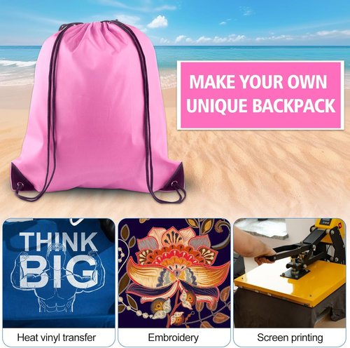 KUUQA Drawstring Backpack Bags - 25Pcs Bulk Set in Pink | Foldable Gym & Travel Sacks