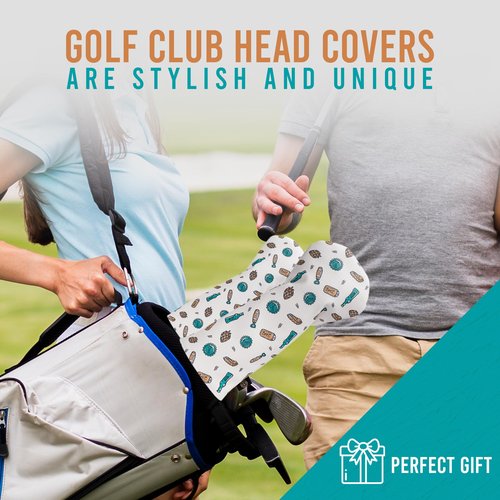 Fairway Finds Golf Club Hoppy Head Cover, Beer Patterned White Stylized Design (3/5 Wood)
