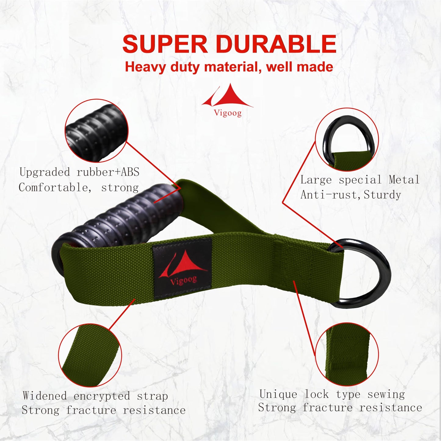 Vigoog Heavy Duty Exercise Handles, Ultra-Durable Rubber Workout Grip Attachments for Cable Machines, LAT Pulldown, Resistance Bands, Home Gym and Commercial Fitness Equipment (Military Green XR)