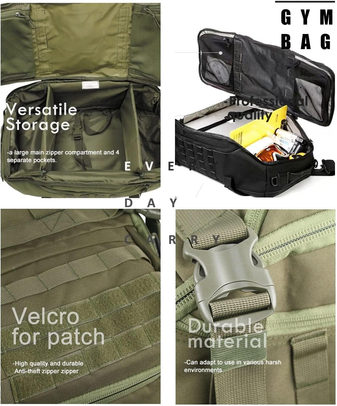 Miramrax Travel Duffle Bag - Large Tactical Backpack for Men | 25L Gym & Overnight Bag (Green)