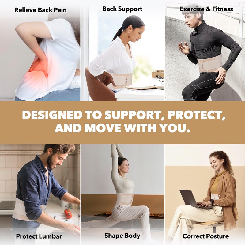Ergo CoreActive Slim Fit Lower Back Brace – Ultra-Thin Ergonomic H-Shaped Resin Support, Seamless Design for Strong & Comfortable Lumbar Support, Lightweight & Discreet Back Brace (Beige, X-Large)