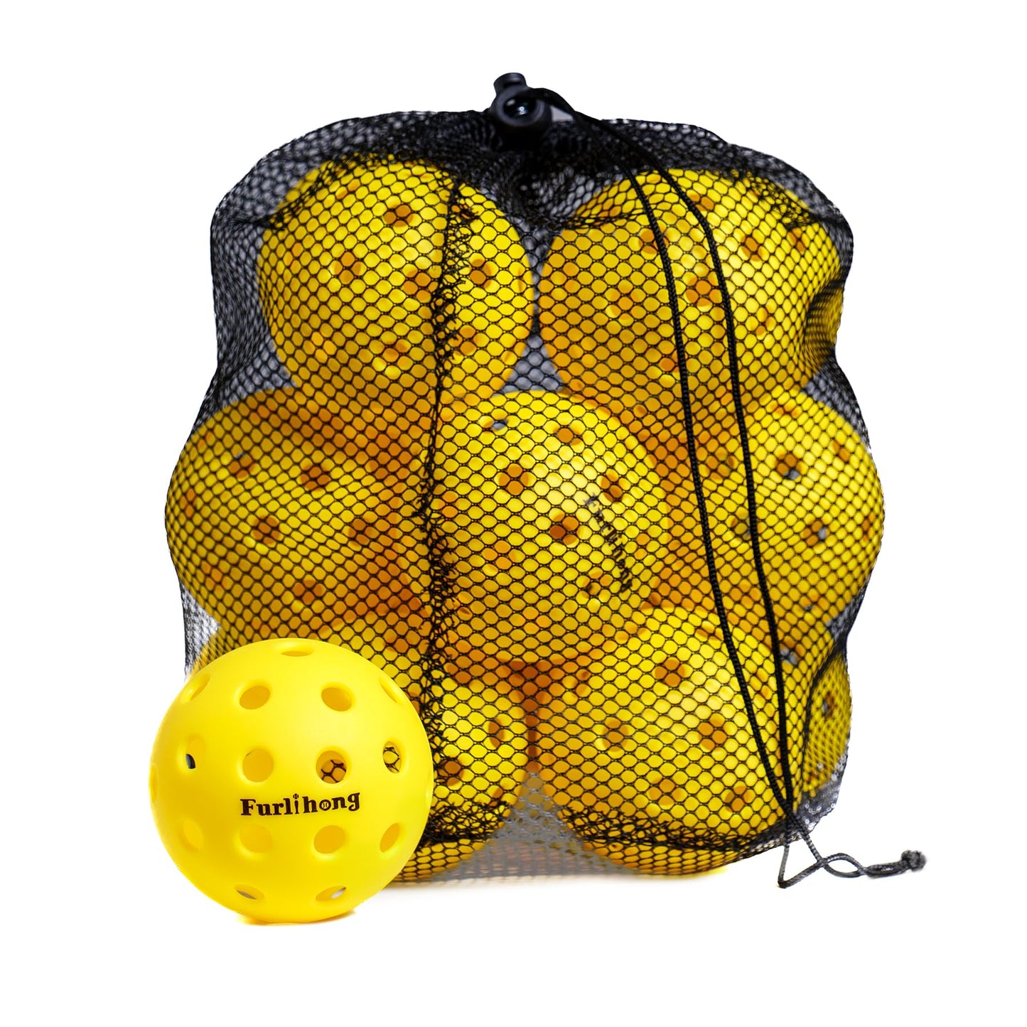 Furlihong Outdoor Pickleball Balls 16-Pack, 40-Hole, 74mm / 2.9" Durable Pickleballs, Compatible with All Pickleball Machines - Yellow