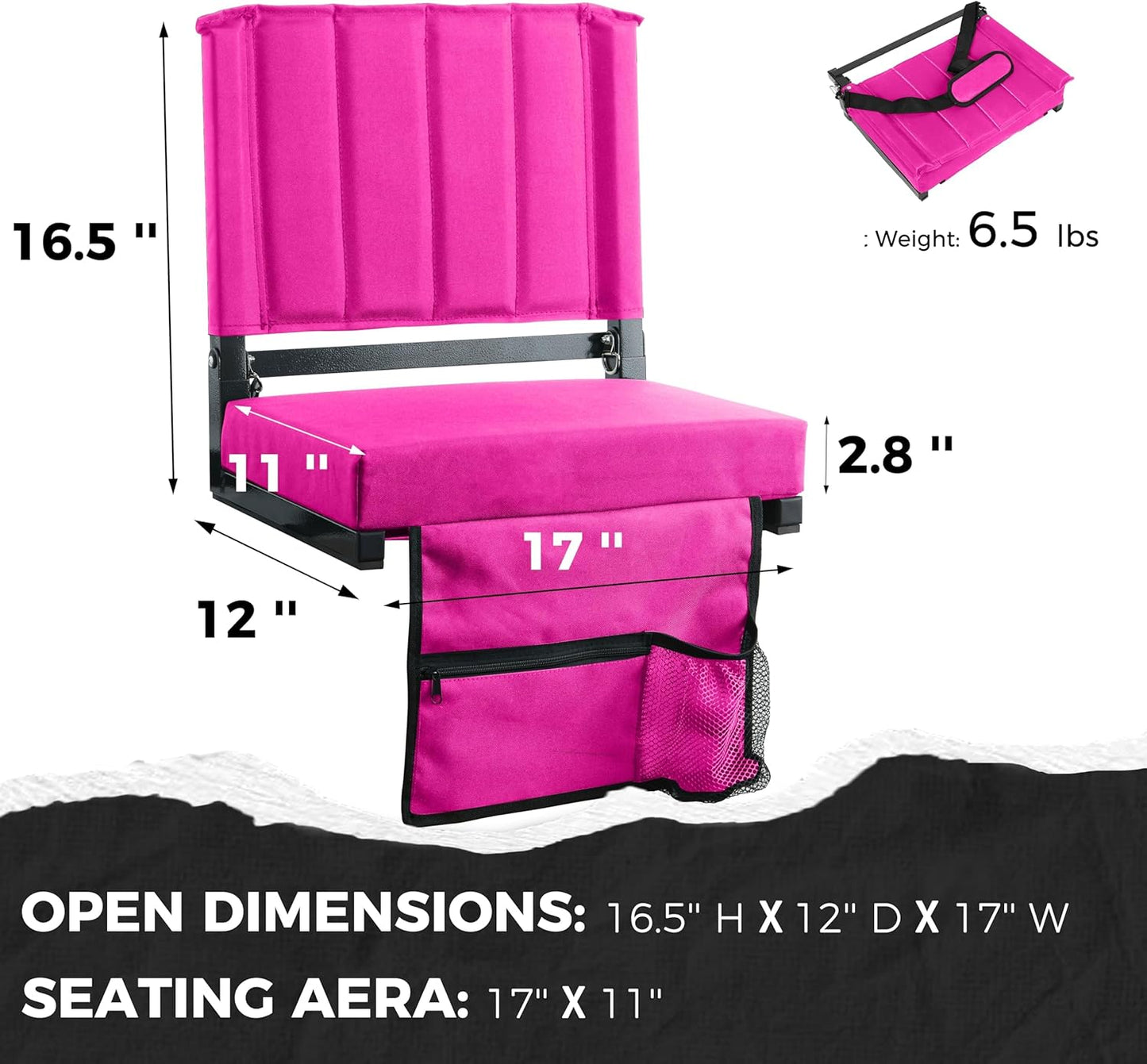 Sport Beats Stadium Seats - Comfortable Bleacher Chair with Back Support & Cushion | Pink, 1pc, 17" W x 12" D x 16.5" H