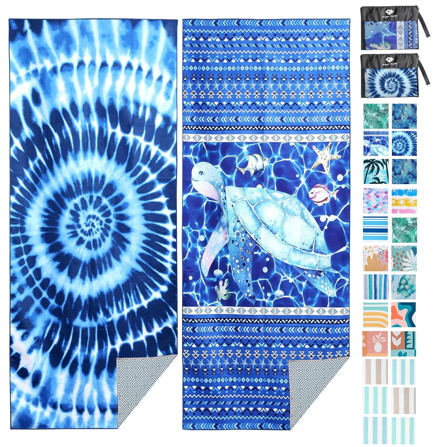 2 Pack Microfiber Beach Towel, Blue and Blue Oversized Pool Towel 75”x 35”, Sand-Free Quick Drying Camping Super Absorbent Bath Blanket, Soft Breathable and Lightweight