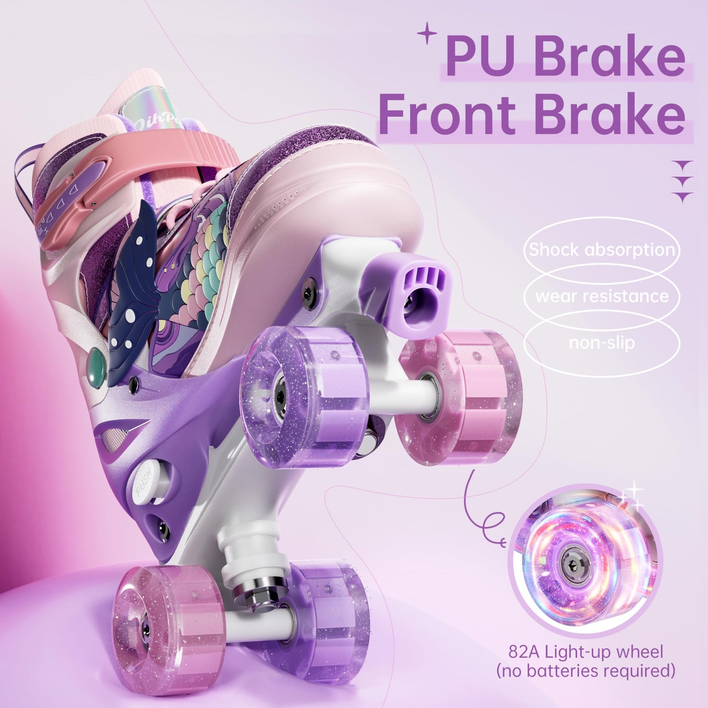 4 Sizes Adjustable Kids Roller Skates, Kids Roller Blades with Triple Safety Straps & LED Light Wheels Perfect for Beginners, Ideal Gift for Boys & Girls (Pink, Small(9C-12C))