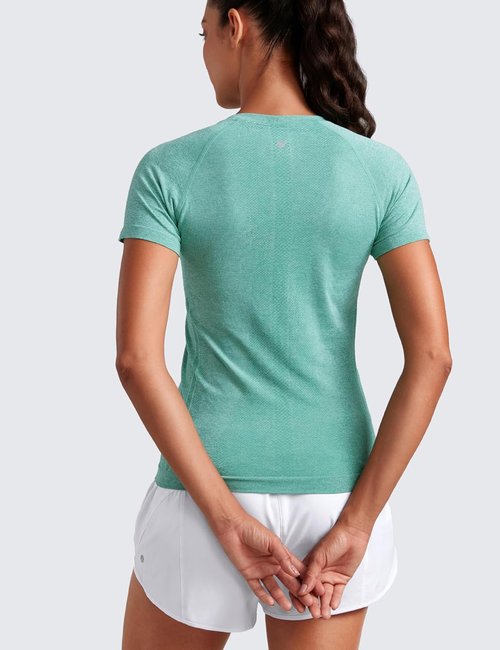 CRZ YOGA Seamless Workout Tops for Women - Breathable Short Sleeve Athletic Tees for Gym & Yoga