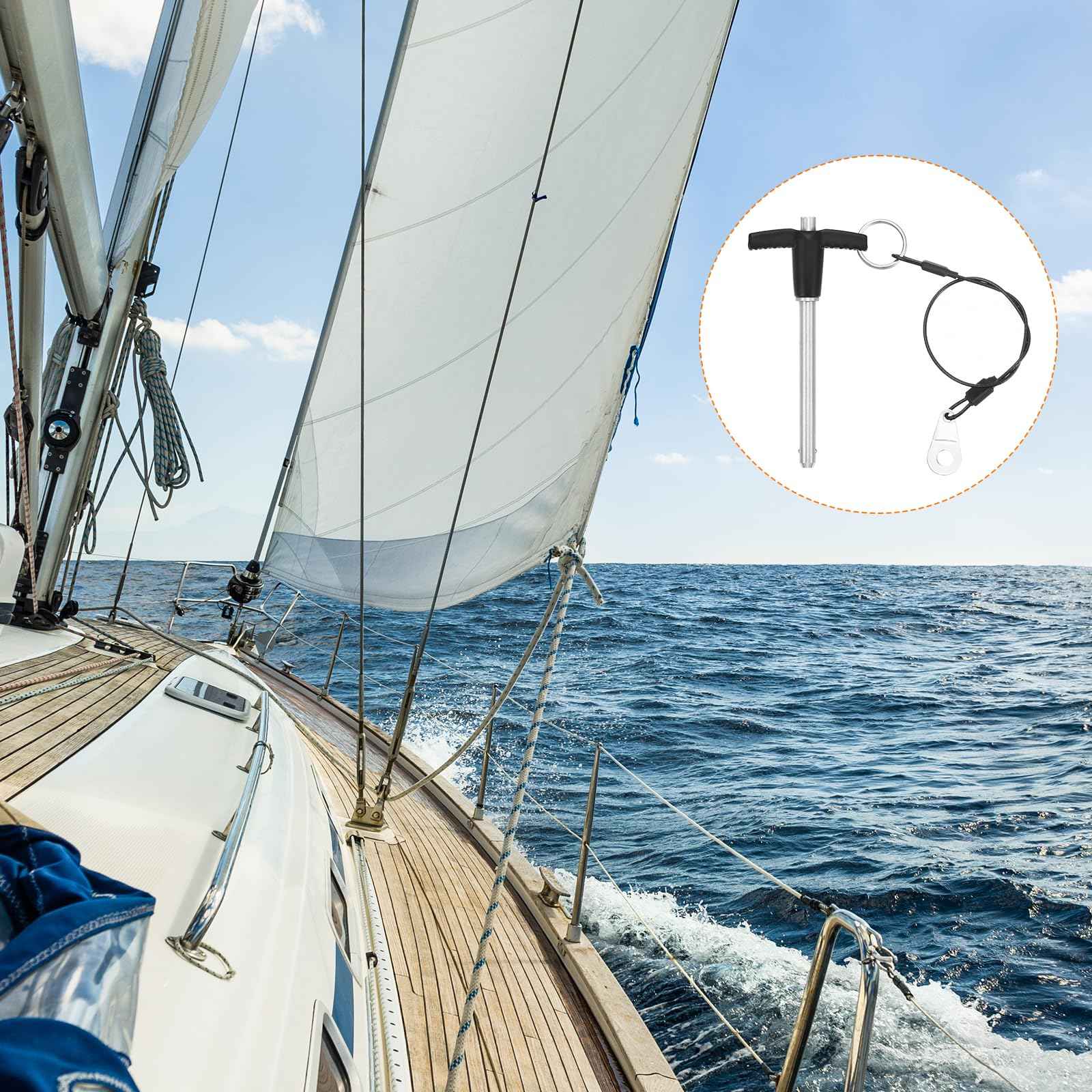 uxcell 2 Pcs T Handle Quick Release Pin, 1/4" x 2"(Dia. x L) 304 Stainless Steel Push-Button Quick Release Pin with Lanyard Cable for Audio Bimini Top Marine Hardware, Silver