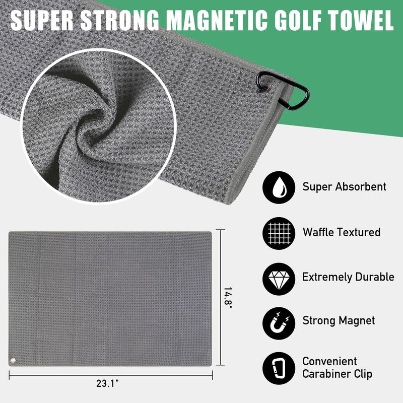 ACCTOLF Magnetic Golf Towel, 2Pcs Magnetic Clip for Golf Towel, Microfiber Golf Towels for Man/Women, Industrial Strength Magnet for Strong Hold to Golf Carts/Bags/Clubs