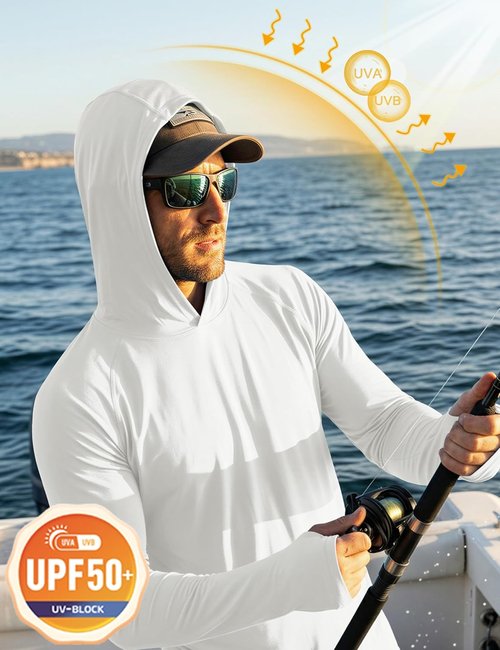 MAGCOMSEN Men's Long Sleeve Hooded Fishing Shirt - UPF 50+ Sun Protection Rash Guard