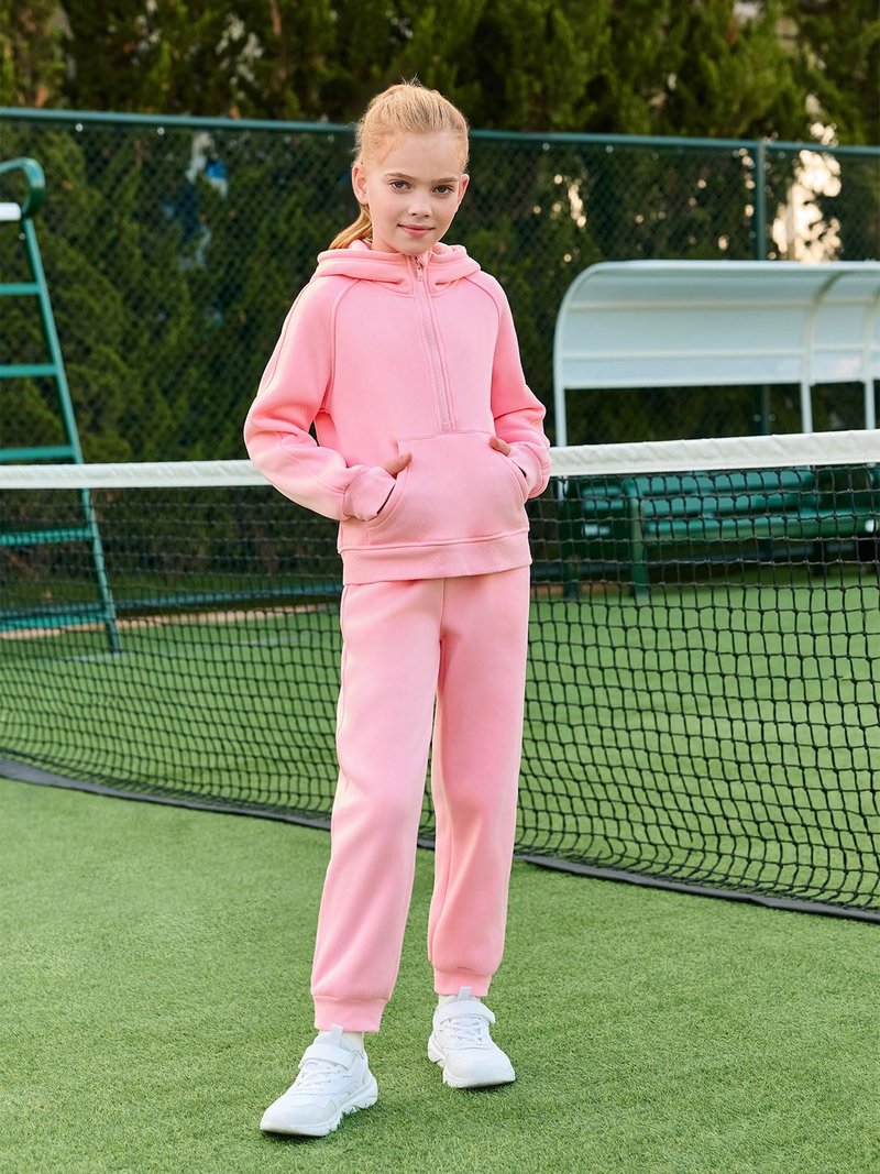Girls 2 Piece Outfits Sweatsuit Kids Fleece Half Zip Hoodies Sweatshirt and Sweatpants Set with Pockets