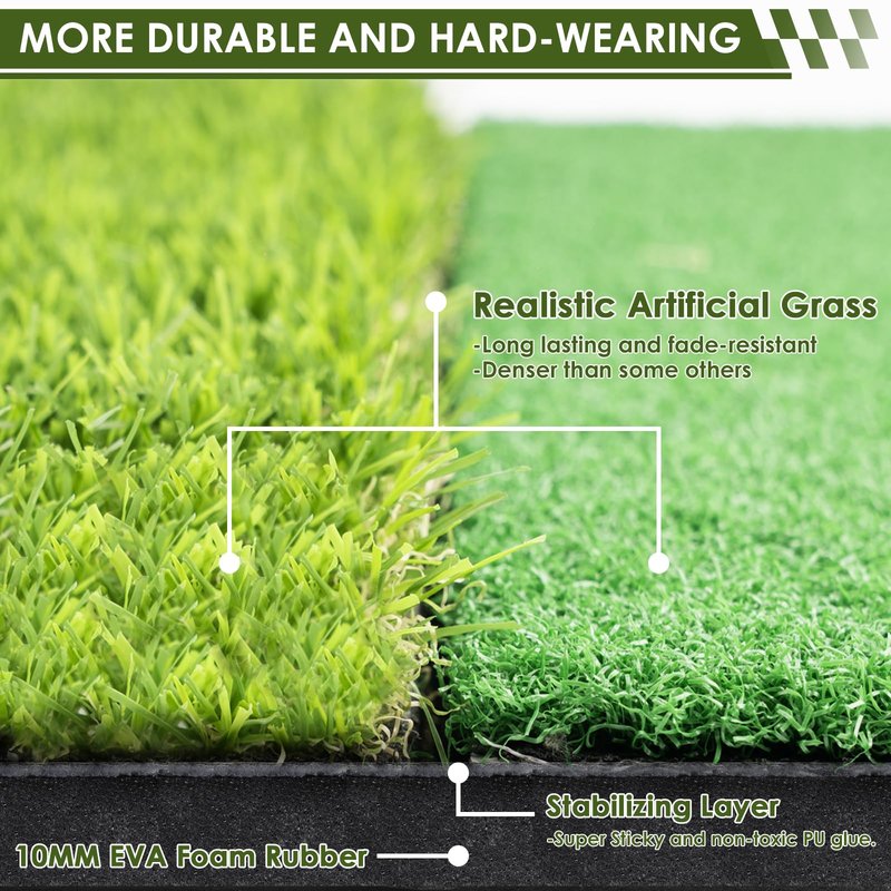 HOZADY Foldable Golf Hitting Mat, Heavy-Duty 10mm EVA Foam Base, Practice Turf for Indoor & Outdoor Use, Anti-Slip & Anti-Deformation Design for Realistic Swing, Chipping, Driving Practice