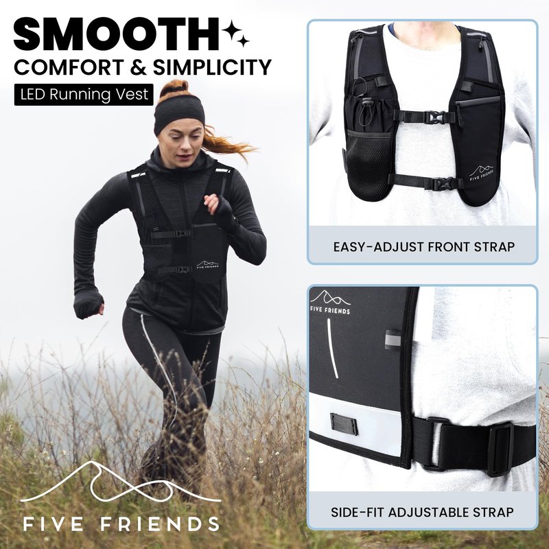 Running Vest with Water Bottle – Lightweight, Breathable Designed Reflective Hydration Vest with 6 Pockets – Adjustable Running Backpack for Men & Women, Ideal for Marathon & Night Trainings