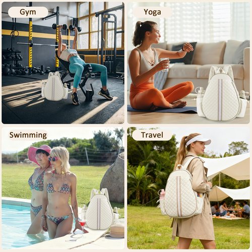 Lufstd Tennis Bags for Women with Ventilated Shoe Compartment, Quilted Tennis Sling Crossbody Backpack with Hook, Water Resistant Tennis Racket Bags Suitable for Pickleball Badminton