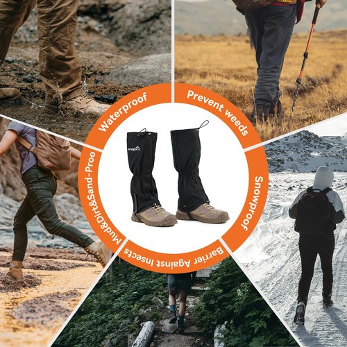 HiMagics Waterproof Snow Gaiters for Boots, Long Leg Gaiters for Hiking, Hunting & Outdoor Work – Anti-Snow, Anti-Water, Anti-Sand Protection (Black, L)