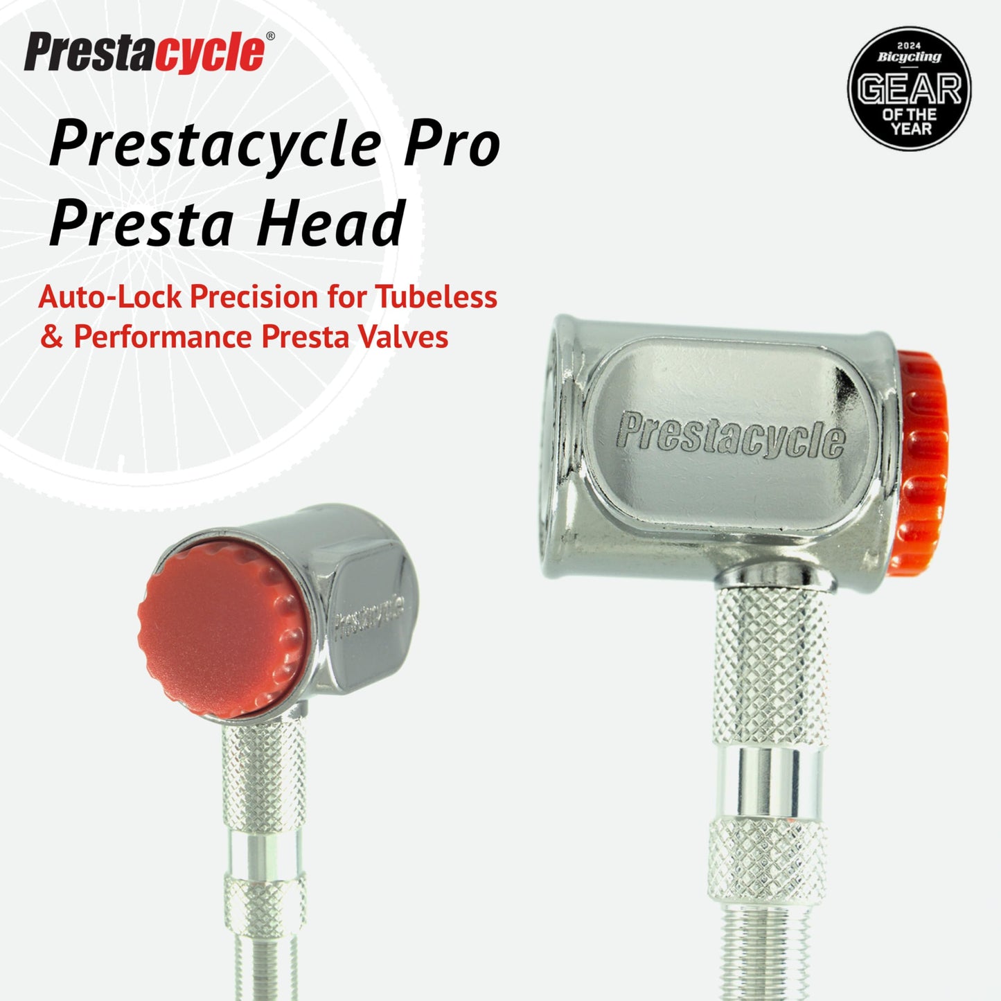 Prestacycle Pro Presta Head – Auto-Lock Bicycle Tire Pump Head for Tubeless & Presta Valves, 90° Steel Design, Presta Valve Pump, Presta Adapter, Compatible with Prestaflator Pro & Premium Floor Pumps