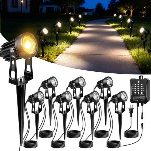 Low Voltage Landscape Lighting Kit, Low Voltage Landscape Lights with Transformer 12V-24V, 8-Pack LED Landscape Light with 70FT Wire, IP65 Waterproof, 3000K Outdoor Spotlights for Yard Garden Pathway