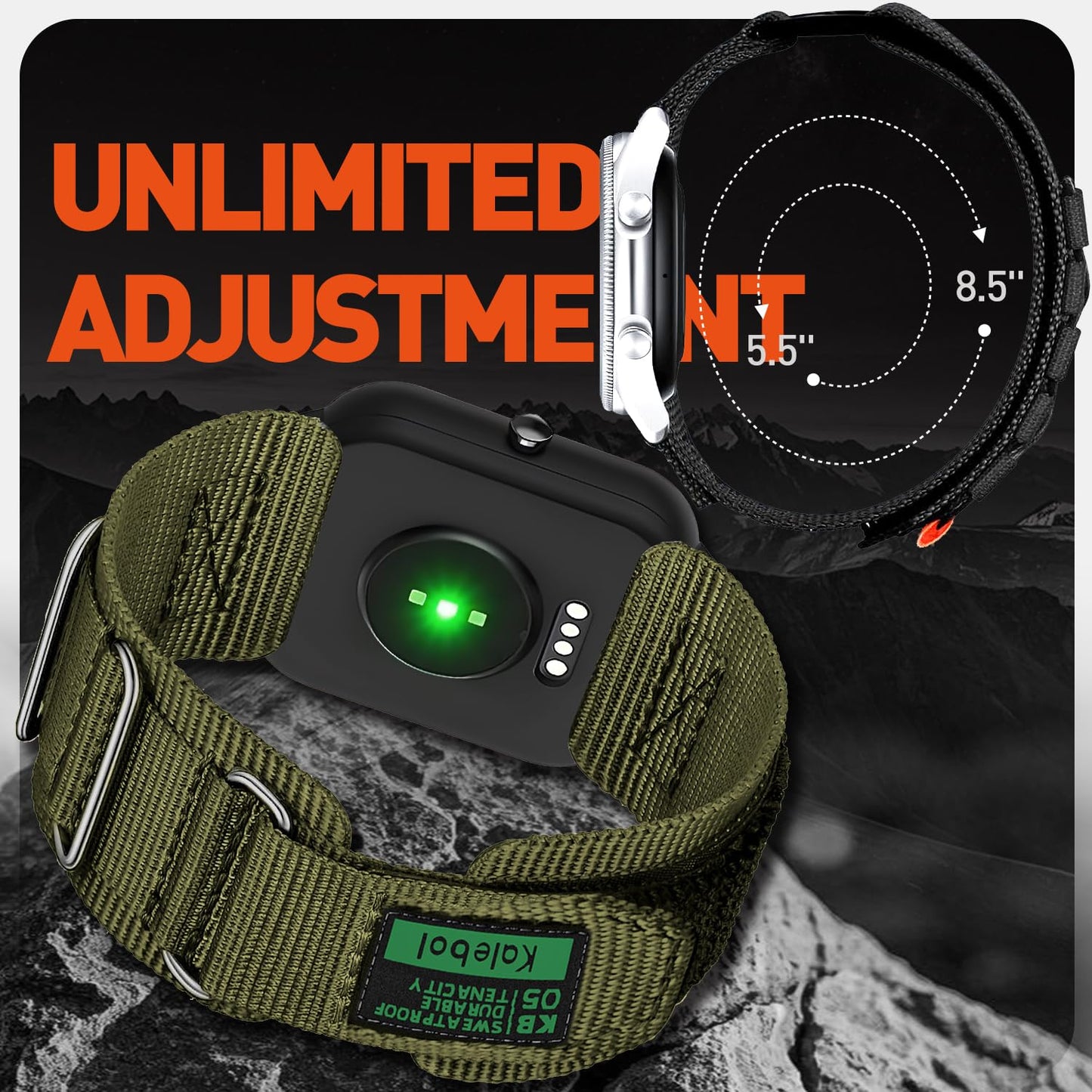 LYSANDRA 22mm watch Band Compatible with YMZ Smart Watch, Nylon Sports Strap with Woven Design Compatible for YMZ TGW01 Smartwatch (Army Green)