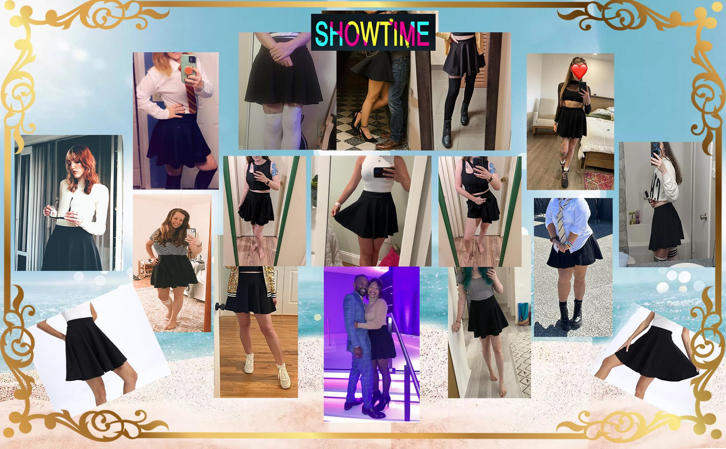 THHGPO Women's Casual Basic Skirts Flared Skater Mini Skorts A Line Elastic Waist Skirt with Built-in Shorts Black XXL