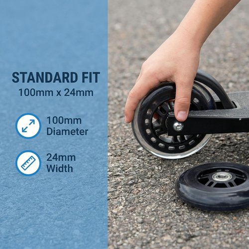 100mm Scooter Wheels (Pair) - Compatible with Most Setups, Pre-installed ABEC-7 Bearings, 24mm Width Pro Stunt Wheels, Black