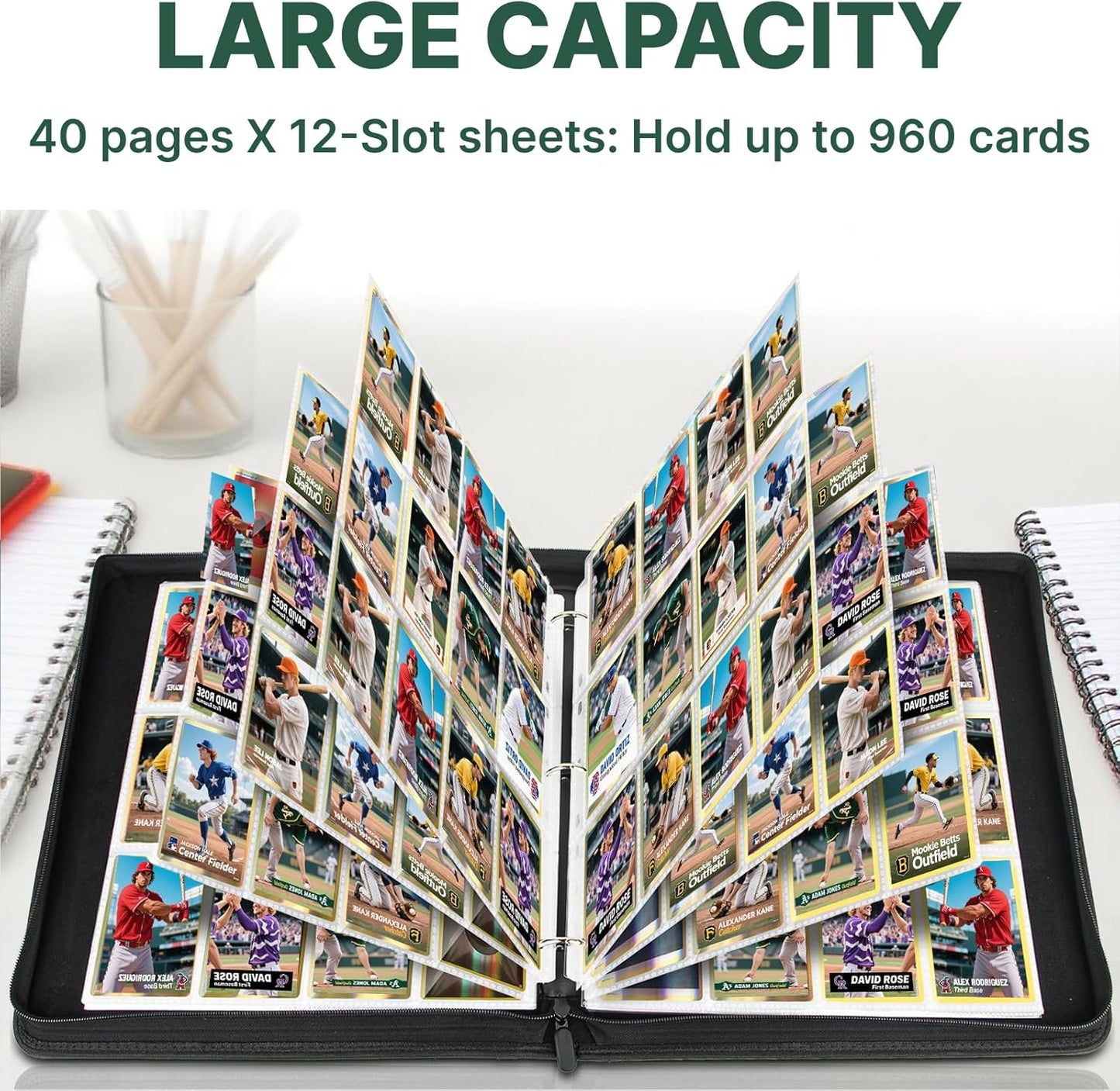 Skiennix Trading Card Binder - 12 Pocket Collection Album for 960 Cards | Premium Double-Sided Green Holder