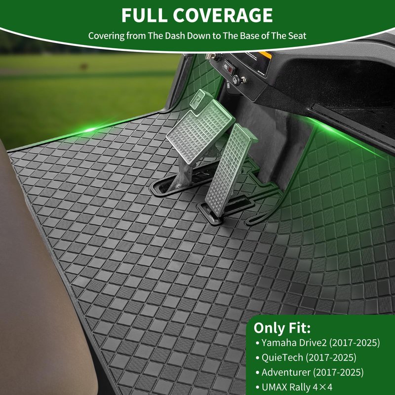 Cartalia Golf Cart Floor Liner Mat 8mm Thick Rubber Full Coverage Fit for Yamaha Drive2 (2017-2025), QuieTech [2017-2025], Adventurer (2017-Up), UMAX Rally 4x4 Non-Slip Mats Replacement - Black Trim