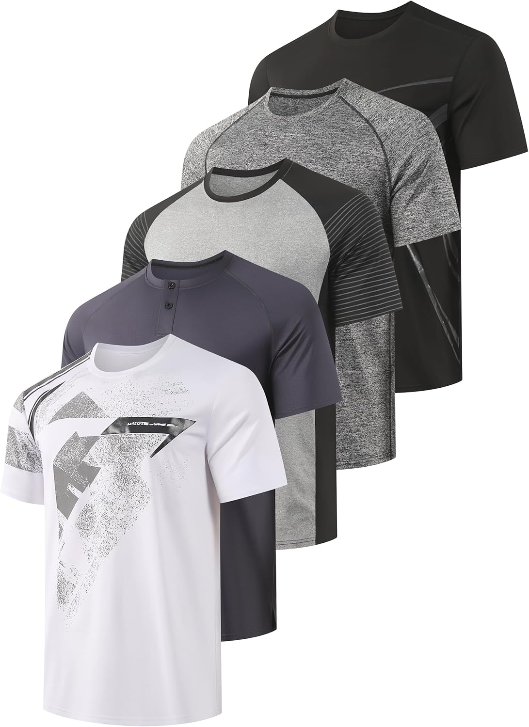 RPOVIG Men's Athletic T-Shirts - 5 Pack Moisture-Wicking Gym Tops | Comfortable Fit for Running