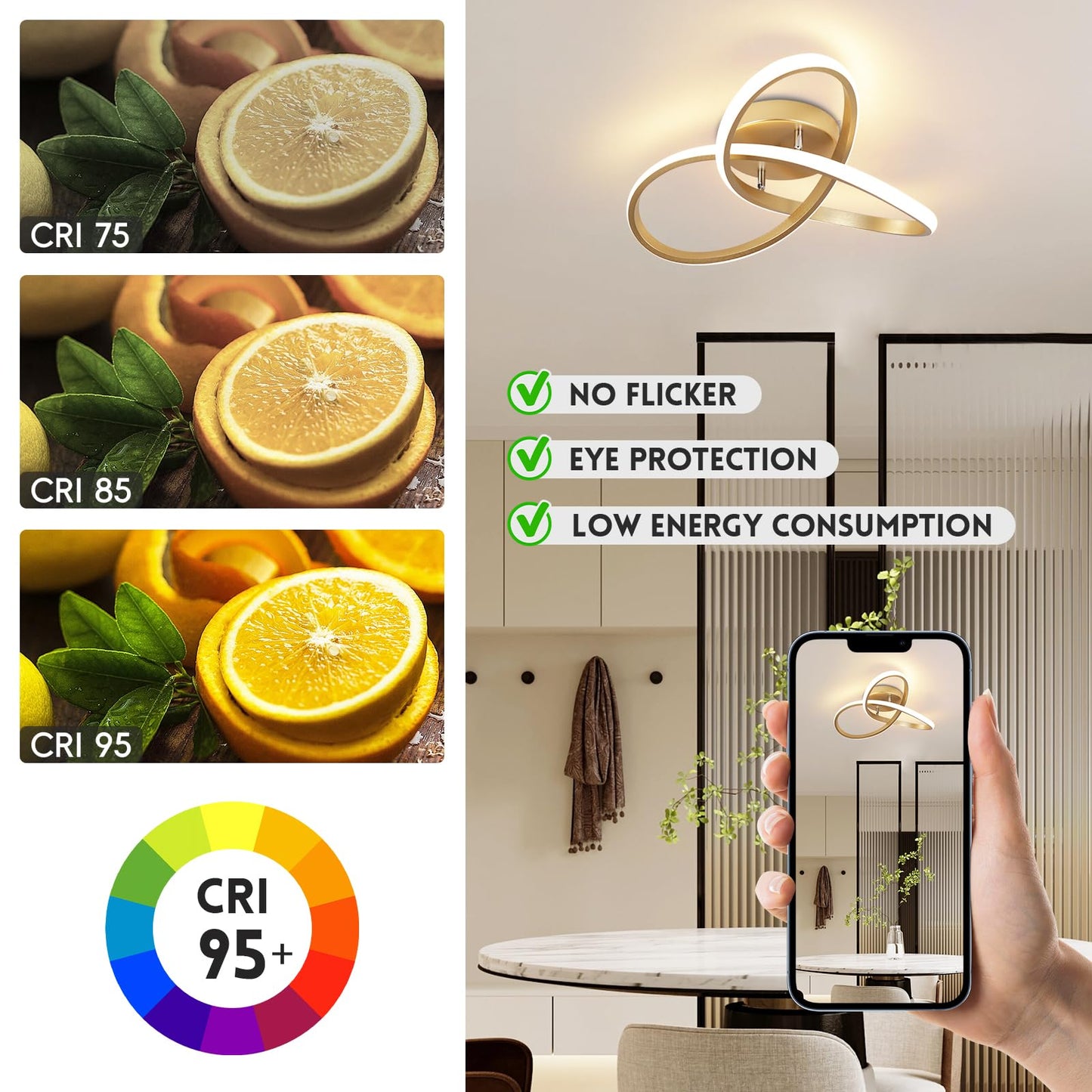 CANEOE Modern Led Ceiling Light,Dimmable Close to Ceiling Light with Remote Control Gold Flush Mount Ceiling Lamp for Bedroom Living Room Kitchen Laundry Room Lamp Lighting Fixtures