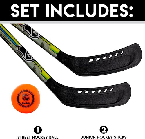 Franklin Sports NHL Kids Street Hockey Stick Set - (2) Youth Sticks + (1) Roller Hockey Ball | Ideal Starter Set