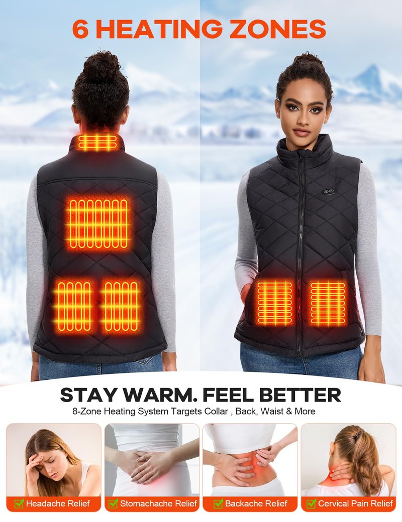 Toastiv Heated Vest Women with 18400mAh 7.4V Battery Pack Included,Quilted Electric Warming Vest Women's Heated Vests，M