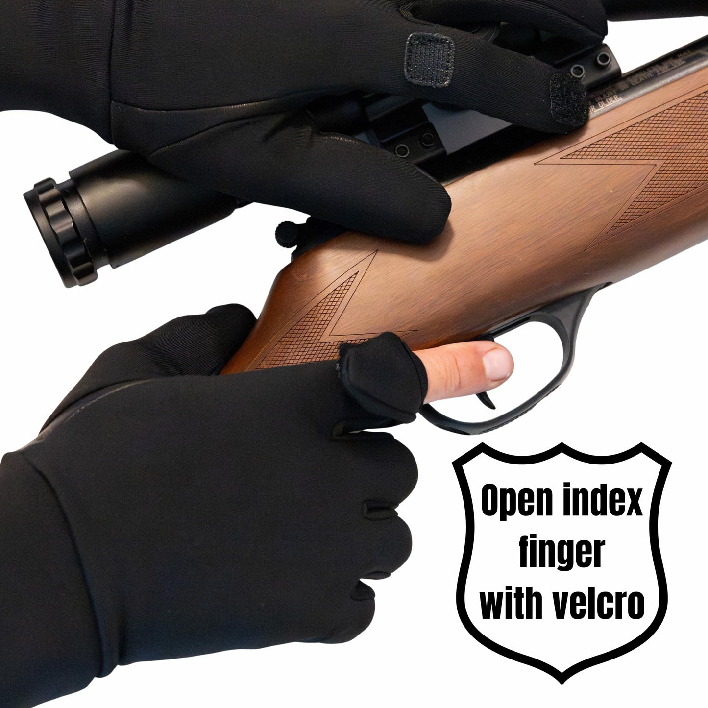 Trigger Finger Hunting & Rifle Shooting Gloves with Finger Flip | Genuine Leather Palm Grip & Stretch Back | For Outdoor Tactical Sports | Airsoft Paintball Trap Skeet Clay Shooting (BLACK, X-LARGE)