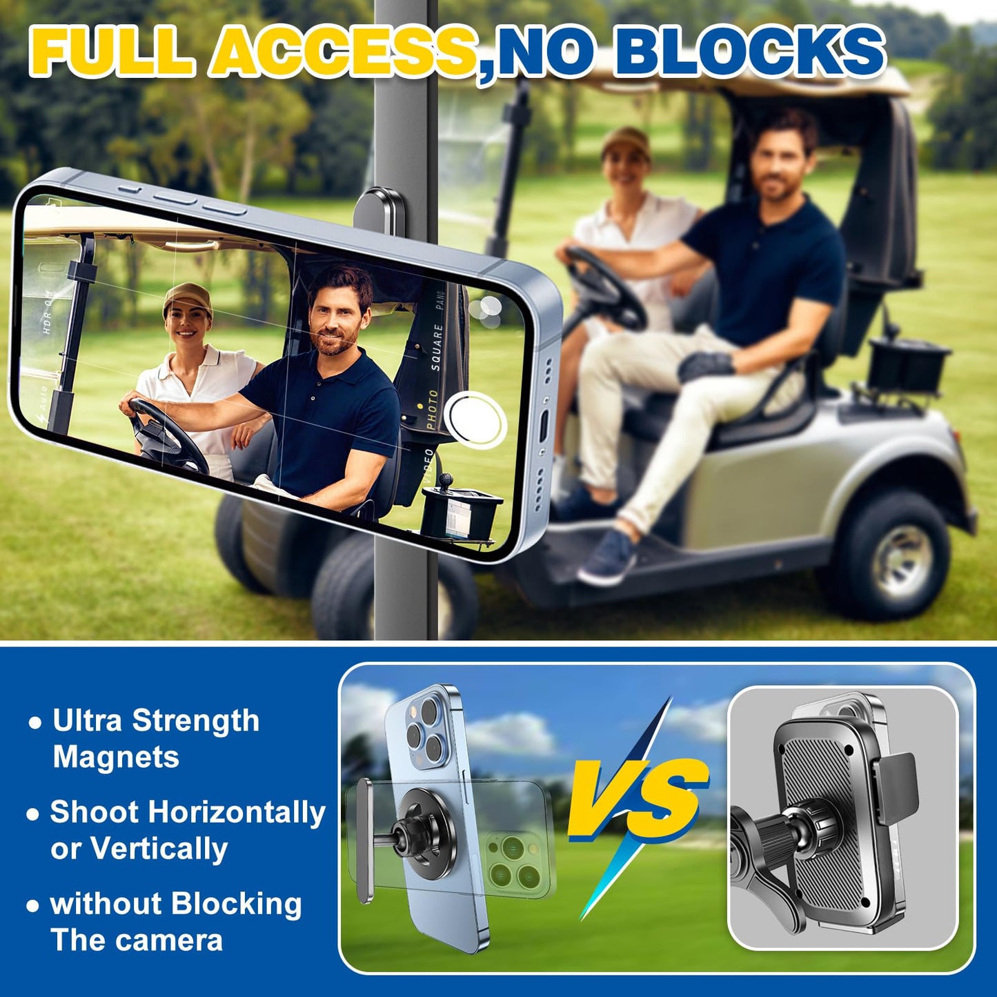 Magnetic Golf Cart Phone Holder, Alloy Phone Mount, Compatible with MagSafe iPhones Series and All Non-Magnetic Phones Fits Gym, Club Car, Golf Cart, Essentials Gift for Man and Woman(Black)