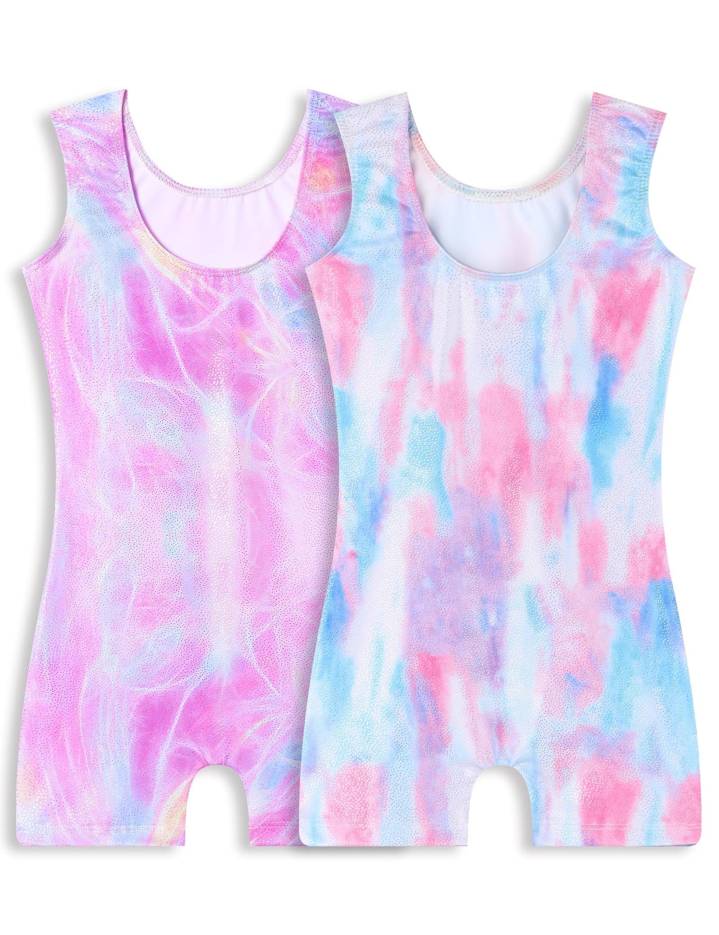 Snowheart Gymnastics Leotards for Girls 2-Pack, Sparkly Toddler Biketards Sleeveless for Tumbling Dance Classes