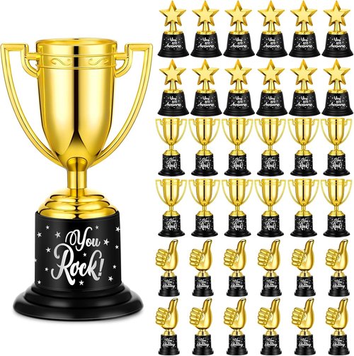 Lenwen Gold Trophy Awards - 36 Pack Mini Thumbs Up Cups for Classroom & Sports | Perfect Back to School Gifts