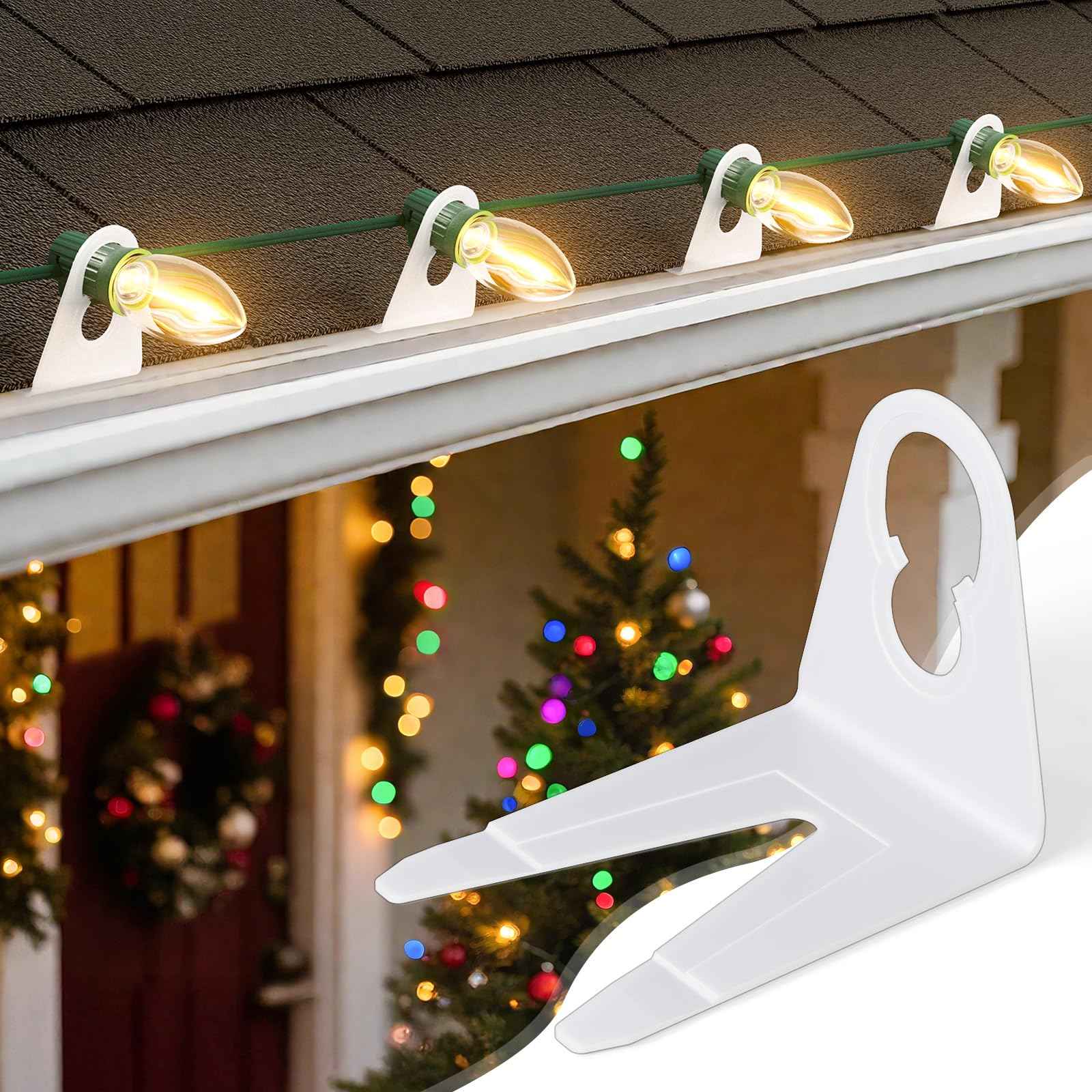 Brightown All in One Christmas Light Clips, Universal Gutter Hooks and Shingle Clip for C7, C9 and Mini Lights, 400 Pack