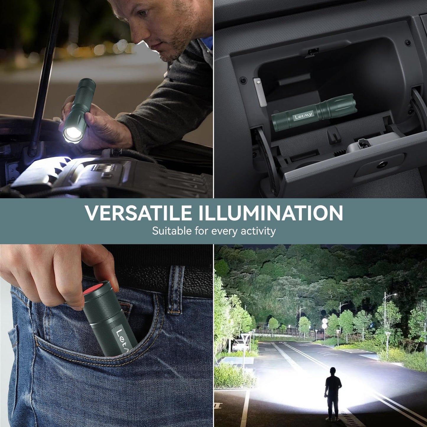 LETMY Tactical Flashlight - 2 Pack Bright Military Grade LED Flashlights High Lumens - Portable Handheld Flash Light, 5 Modes Zoomable Waterproof Flashlights for Home Emergency Camping- Gray