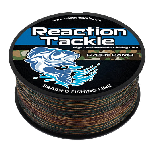 Reaction Tackle Braided Fishing Line - Pro Grade Power Performance for Saltwater or Freshwater Fish - Colored Fishing Line Braid for Extra Visibility - Green Camouflage 80 Lb (150 Yards)