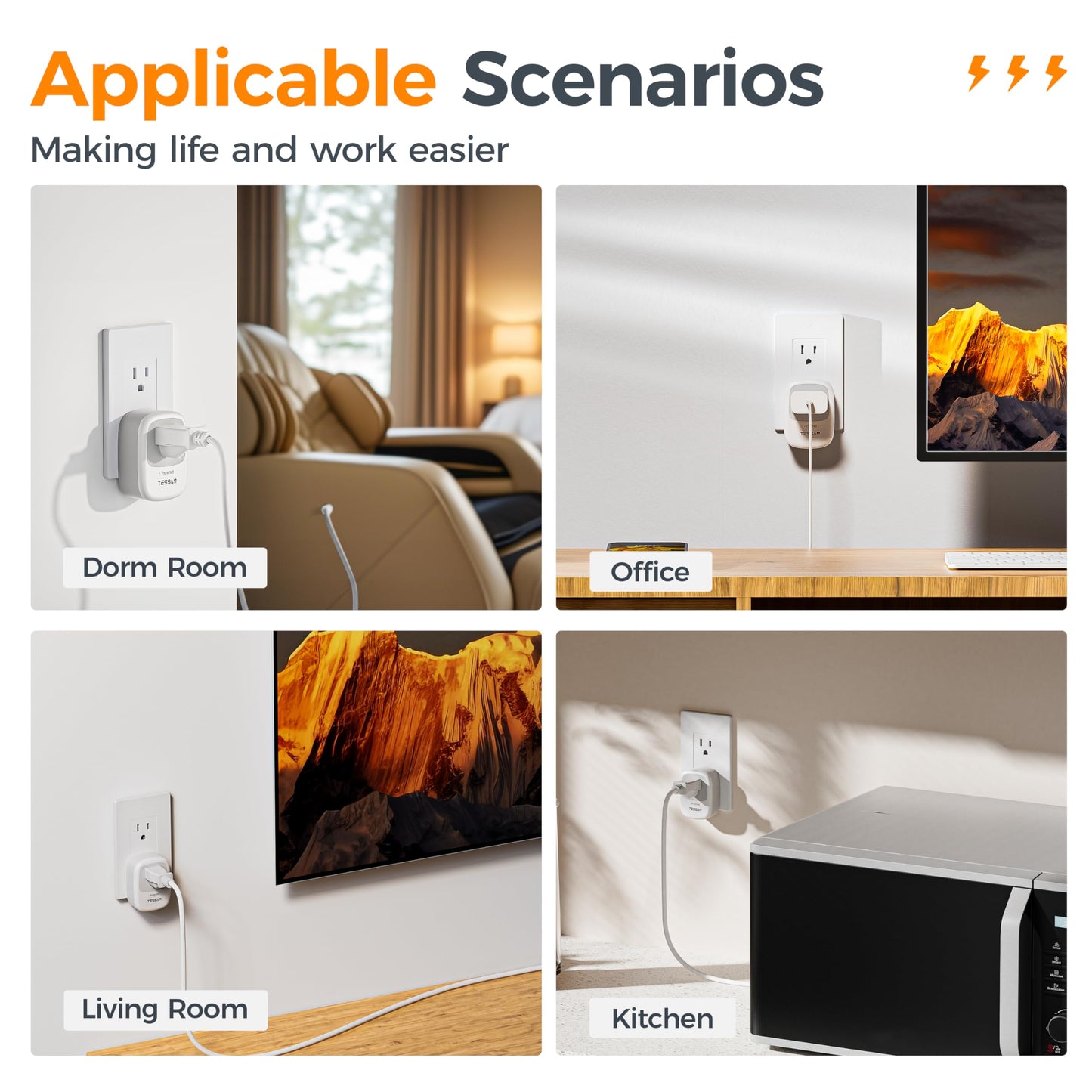 Surge Protector 1050 Joules, TESSAN Single Plug Surge Protector with Protected Light Indicator, 1875W Max Portable Wall Outlet for Appliances, TV, Computer, Refrigerator, Treadmill, Massage Chair