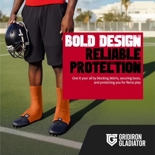 Gridiron Gladiator Football Spats - Spat Cleat Covers for Youth or Adult - Cover Cleats for Baseball Soccer Football - Shoe Sleeves - Sports Gear - Orange - Small