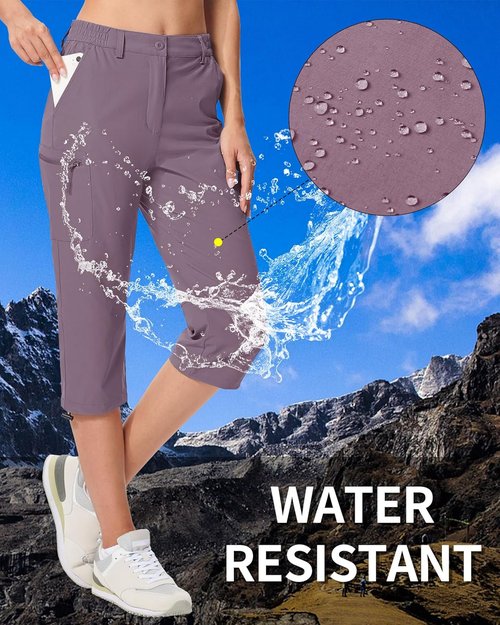 MAGCOMSEN Women's Hiking Capris - Lightweight, Stretch Water-Resistant Cargo Pants with 5 Pockets