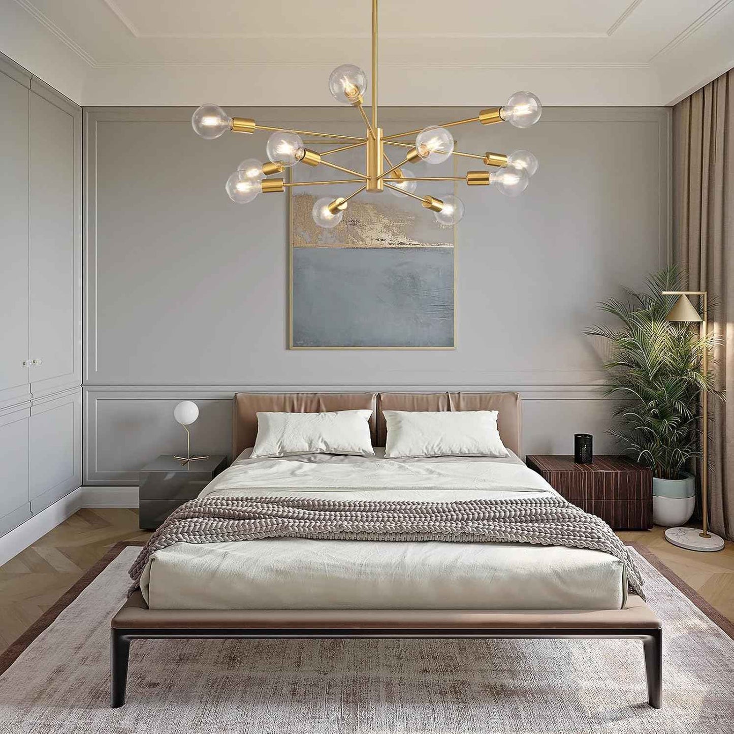 8-Light Gold Sputnik Chandelier - Modern Adjustable Ceiling Light for Dining Room, Kitchen & Foyer