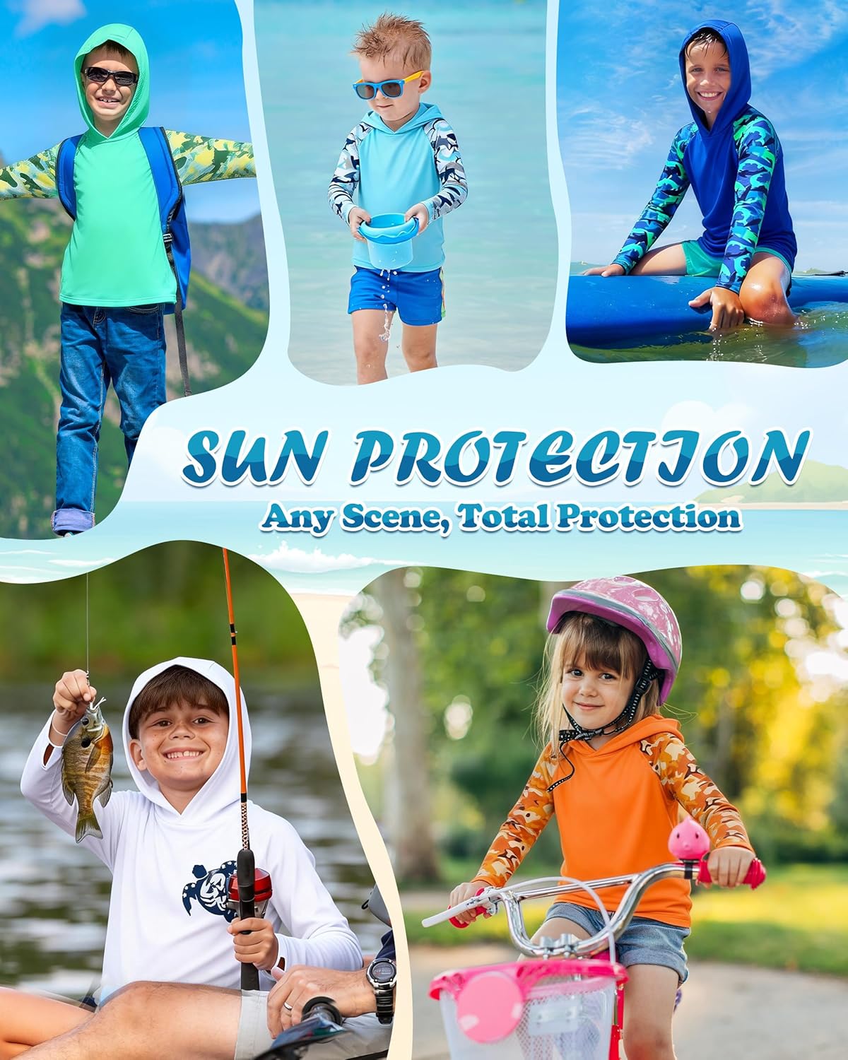 Skiennix Boys Rash Guard Swim Hoodie - UPF 50+ UV Sun Protection Long Sleeve Fishing Shirt | Youth SPF Water Shirt